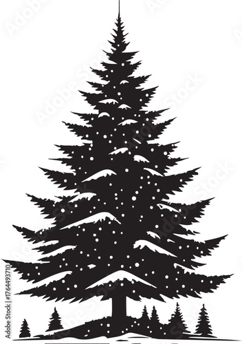 Black Silhouette Pine Tree Vector Illustration on White Background