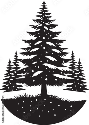 Black Silhouette Pine Tree Vector Illustration on White Background