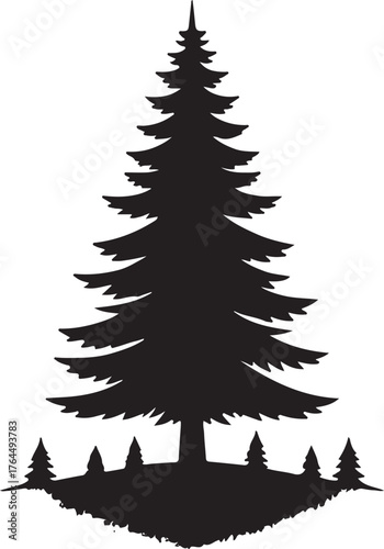 Black Silhouette Pine Tree Vector Illustration on White Background