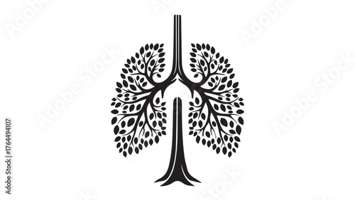 Leafy Lungs tree silhouette linking nature and breath, eco wellness icon for clean air, climate messaging, and awareness campaigns