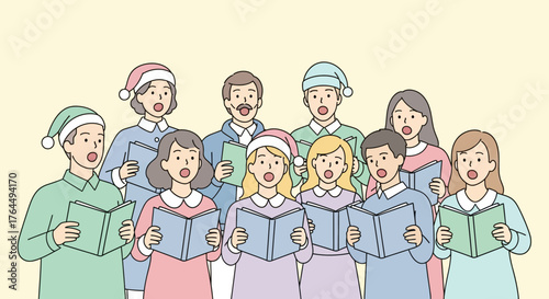 Diverse Group of People Singing Christmas Carols Together.