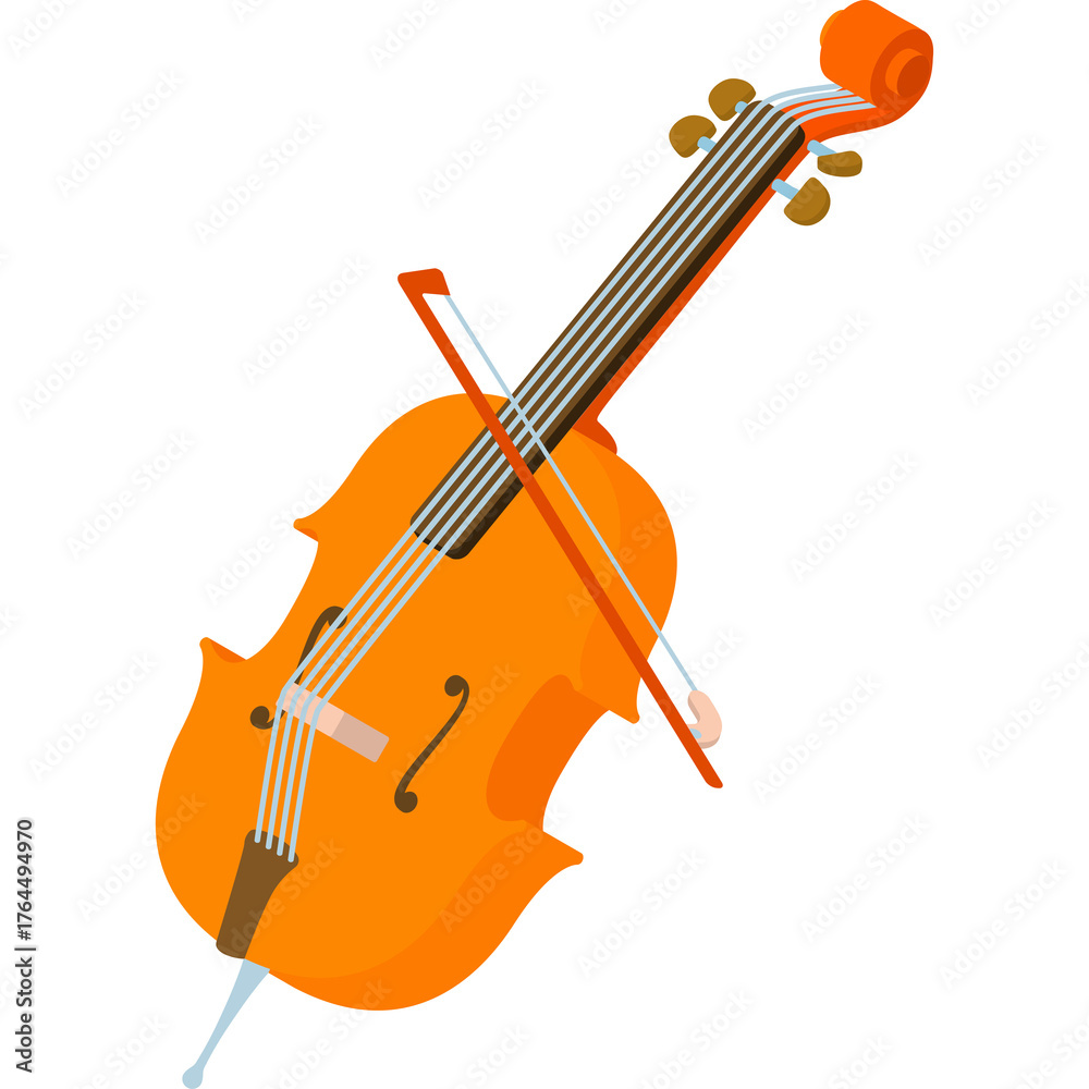 Fototapeta premium Orange Cello With Bow On Transparent Background Vector Art