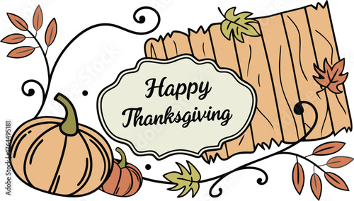Warm autumn harvest celebrates Thanksgiving with pumpkins, leaves, and festive greetings in a charming, rustic design