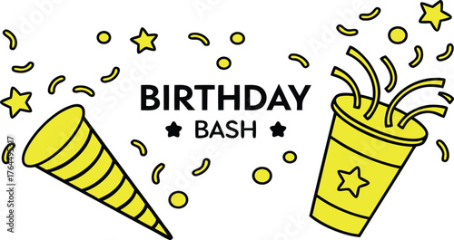 Celebrate with vibrant party poppers and confetti, announcing a fun birthday bash for exciting festive occasions