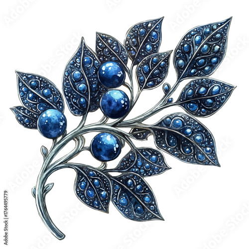 Silver Brooch, watercolor drawing vector, isolated on a white background.