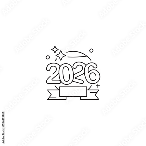 2026 icon, New year Symbol Outline icon Transparent background Editable Stroke