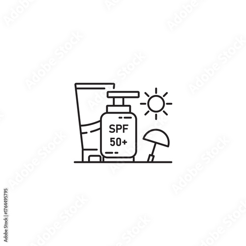 Sunscreen icon, Summer and Cream Symbol Outline icon Transparent background