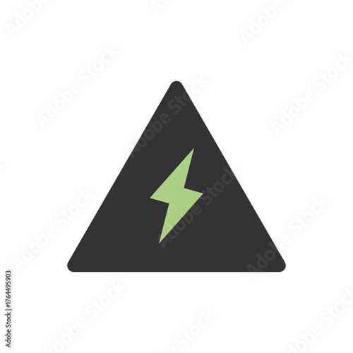 Simple triangle energy warning symbol with eco electricity concept for sustainability projects. Green Energy Illustration.