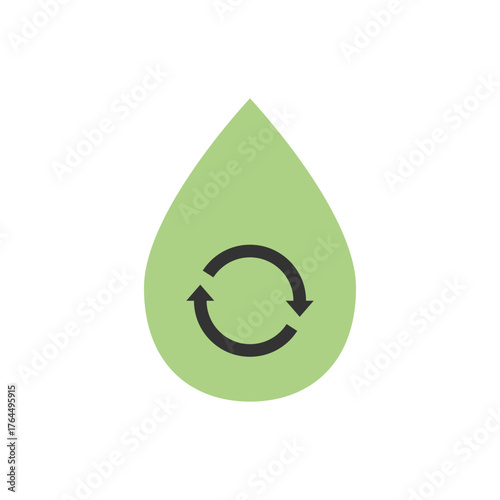 Green water drop recycle icon symbolizing water conservation and eco sustainability awareness. Green Energy Illustration.