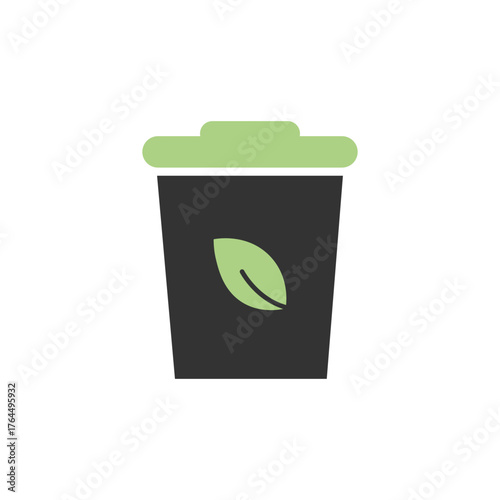 Eco recycle bin with leaf symbol promoting waste management and environmental responsibility. Perfect for sustainability projects. Green Energy Illustration.
