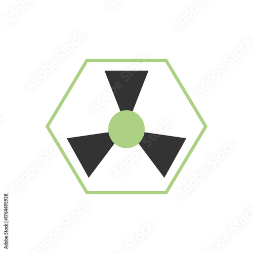 Radiation warning symbol in eco outline style, suitable for energy industry safety and hazardous zone visuals. Green Energy Illustration.