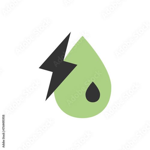 Power drop icon combining electric energy and eco renewable concept for green power branding. Green Energy Illustration.