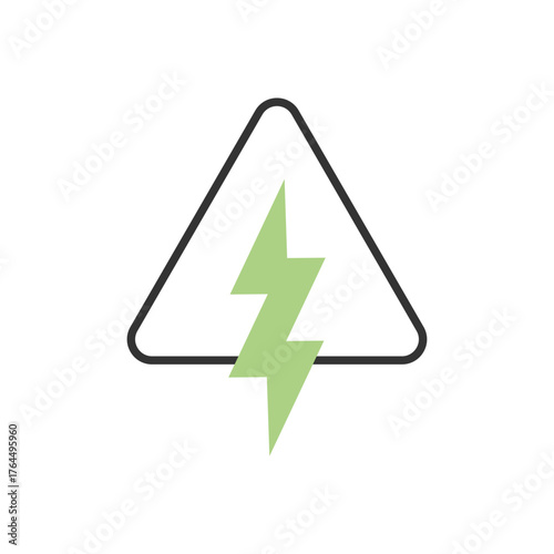 Energy warning triangle icon in eco minimalist style, great for power safety alerts and signage. Green Energy Illustration.