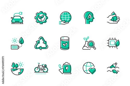 Ecology - set of line design style icons