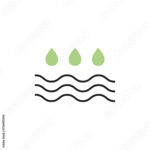 Green raindrop icon with clean weather theme for climate-friendly water cycle design. Green Energy Illustration.