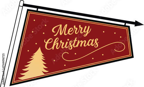 Festive retro roadside sign announces Merry Christmas with a charming evergreen tree and twinkling stars, perfect for holiday greetings and decor.