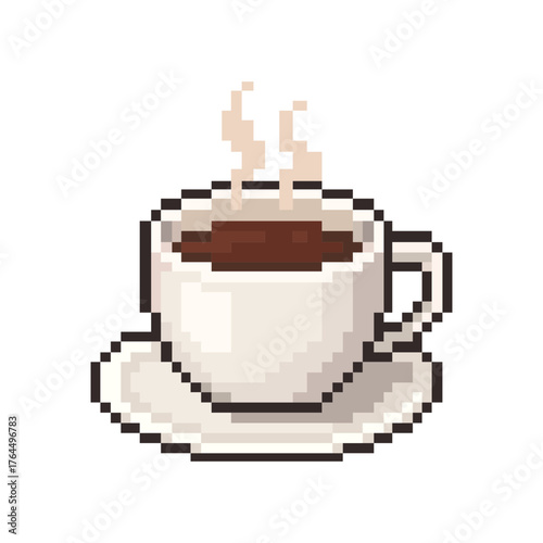 Pixel Art Hot Coffee Cup Icon Vector Illustration