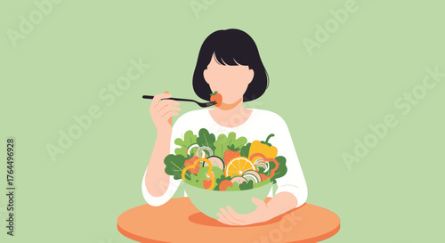Woman enjoying a fresh and healthy salad for a nutritious meal.
