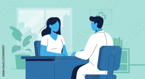 Doctor Consulting with Patient in Office Illustration.