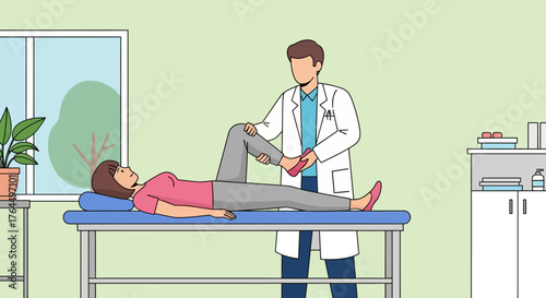 Doctor examining patients leg for physical therapy assessment.