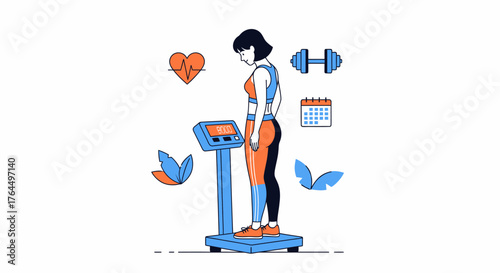 Woman on Scale - Health and Fitness Journey Illustration.