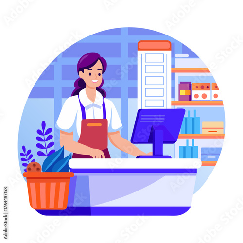 Flat style illustration denoting a cashier