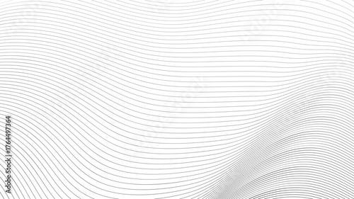Dynamic abstract wave pattern created with thin black lines on a clean white background, offering a modern and sophisticated visual for design projects.