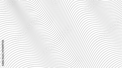 Dynamic abstract wave pattern created with thin black lines on a clean white background, offering a modern and sophisticated visual for design projects.