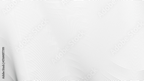 Dynamic abstract wave pattern created with thin black lines on a clean white background, offering a modern and sophisticated visual for design projects.