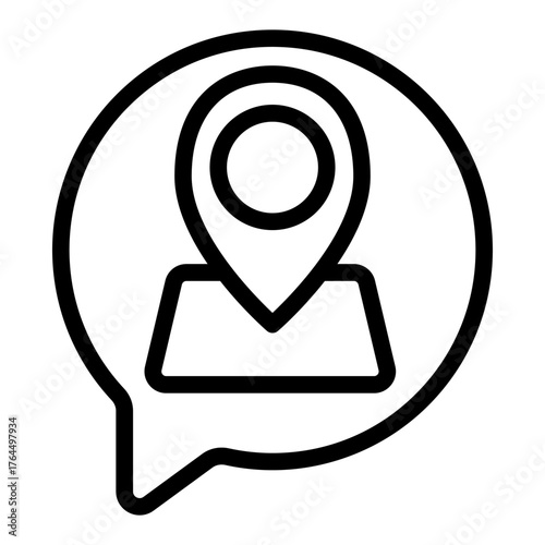 Dialog with map and location pin line icon, traveler survey concept. Vector graphics. Traveler message, wayfinding sign on white background, style icon mobile or web design.