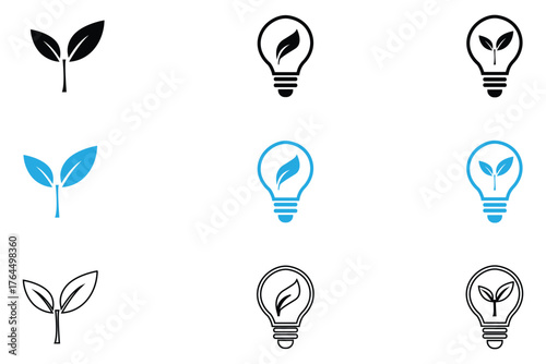 ecology concept vector icon, environment leaf icon, recycle sustainable energy vector illustration, silhouette and line art