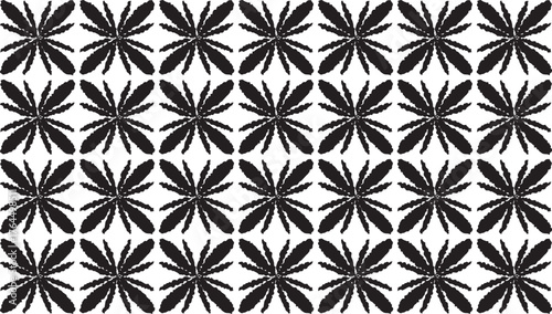 A seamless geometric pattern featuring abstract floral shapes in black and white. The repetitive petal design creates a modern yet classic appearance