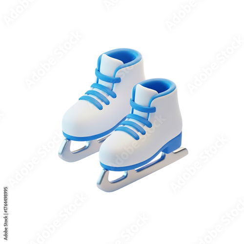 A pair of stylish white ice skates with bright blue laces, perfect for winter sports and figure skating enthusiasts, showcased on a clean white background