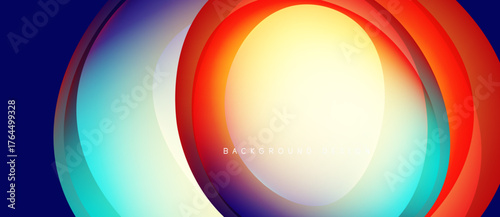Abstract dynamic lines create vibrant circular pattern. Gradient colors blend smoothly, forming modern background design.