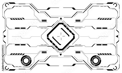 HUD sci-fi interface screen view black circular geometric design virtual futuristic technology creative display on white vector