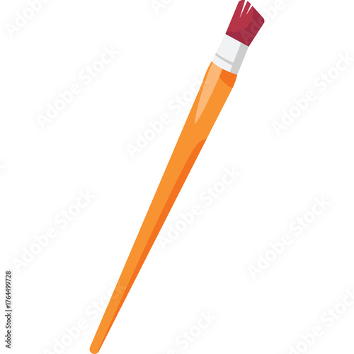 Orange Paintbrush with Red Bristles Isolated on Transparent Background for Art and Craft Projects