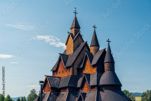 Heddal stave church landmark with wooden architecture in Telemark