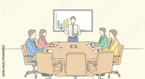 Business meeting presentation with colleagues in conference room.