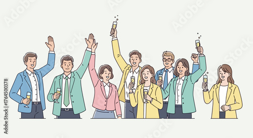 Diverse group of business professionals celebrating success together.