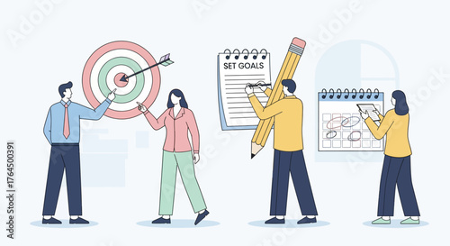 Business team working together on goal setting and planning.