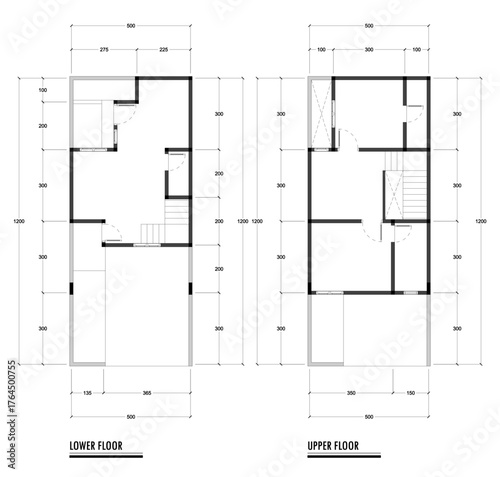 Black and White floor plan of a modern unfurnished house for your design. Suburban house vector blueprint. Architectural background