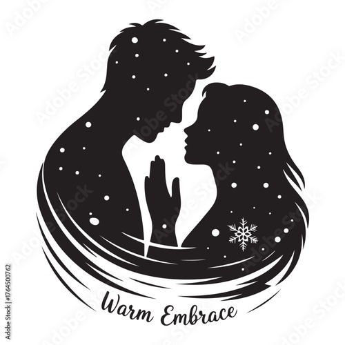 Winter Couple Silhouette Vector Illustration
