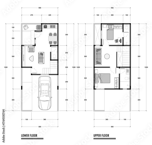 Black and White floor plan of a modern unfurnished house for your design. Suburban house vector blueprint. Architectural background.