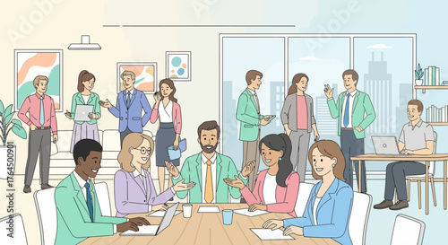 Diverse Business Professionals Collaborating in a Modern Office Setting.