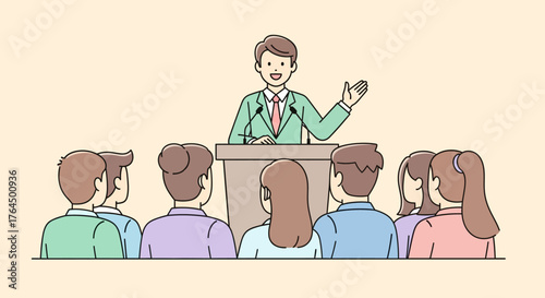 Speaker Addressing Audience at Podium Illustration.