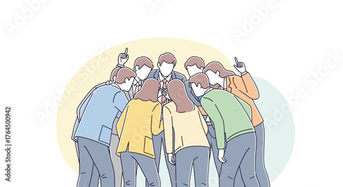 Group of People Concentrated Around a Central Point, Teamwork and Collaboration.