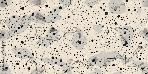 Artistic black dot line pattern on cream background