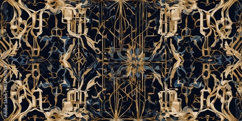 Luxury gold art deco pattern on dark navy background