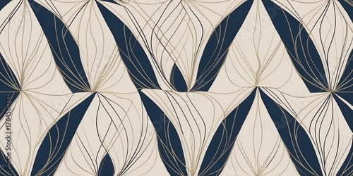 Symmetrical petal pattern in navy and beige