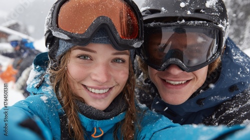 happy couple in winter